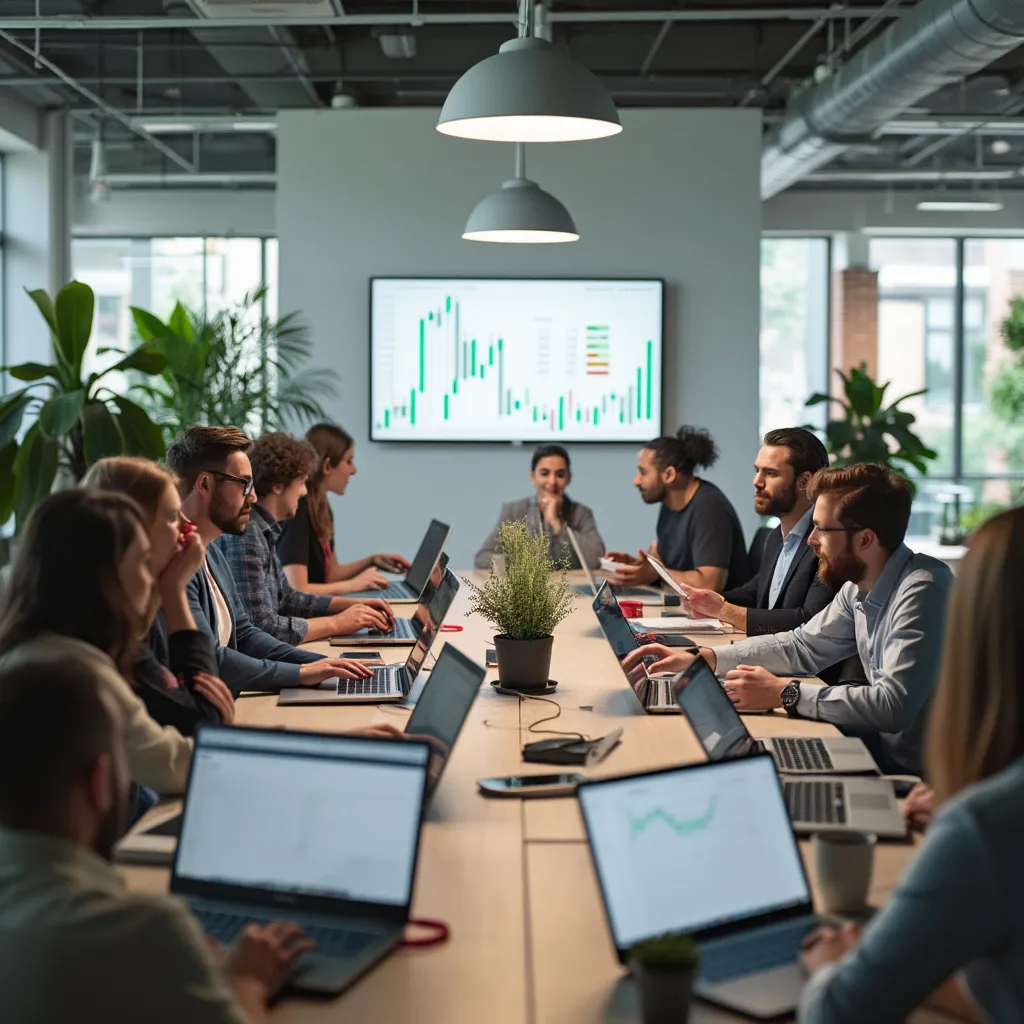 Equipo de Finanzas Claras trabajando juntos en una oficina moderna
