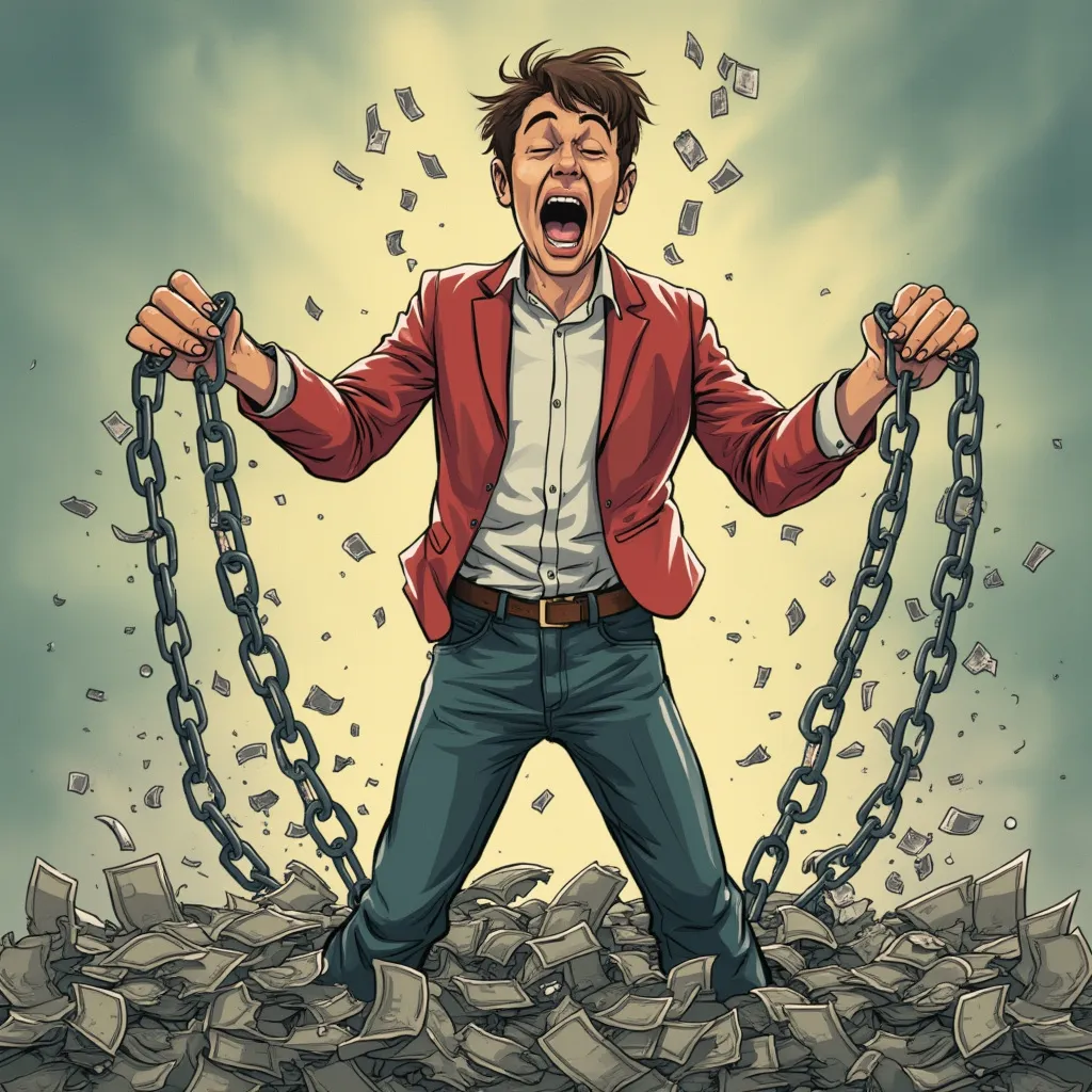 Persona rompiendo cadenas de deuda
